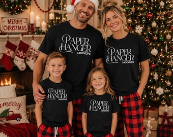 Bella Canvas Family Christmas Mockup, Matching Pajama Shirt Mockups, Holiday Group Tshirt (Digital Download)