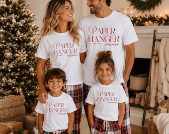 Gildan 5000 White Christmas Family Mockup, Matching Pajama Shirt Mockups, Holiday Group Tshirt (Digital Download)
