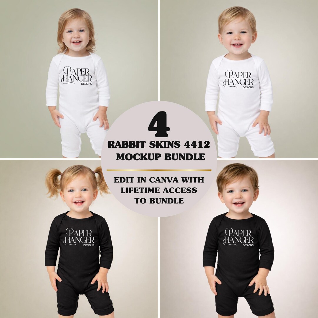 Rabbit Skins 4412 Bodysuit Mockup Bundle, Infant Long Legged Baby Rib ...