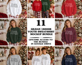 Gildan 18000b Christmas Mockup Bundle, 18000b Youth Sweatshirt Kids Holiday Mockups (Digital Download)