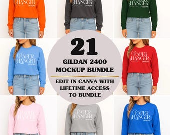 21 Gildan 2400 Mockup Bundle, 2400 Long Sleeve Shirt Mock-up Bundle (Digital Download)