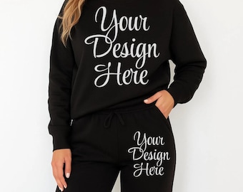 Black Sweatpants Mockup, Sweatsuit Mock-up, Jogger Set Mockup (Digital Download)