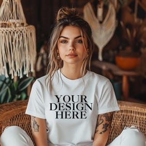 Aesthetic White Bella Canvas 3001 Shirt Mockup, Bella Canvas 3001 White Shirt Mockup, White T-shirt Mockup, Woman 3001 T-shirt Mockup