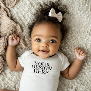 Cute African Baby Mockup Onesie, Baby in White Onesie Mockup, African American Baby Girl Mockup, Black Baby Mockup, Baby Girl Onesie Mockup