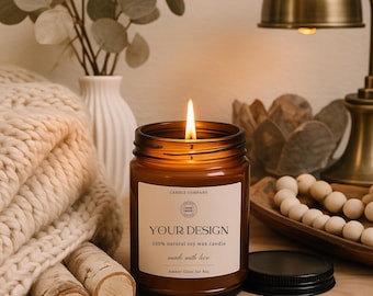 Amber Candle Mockup, 9oz Candle Mockups, Amber Glass Jar Candle Mock-up (Digital Download)