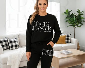 Womens Black Sweatpants Mockup, Sweatsuit Mock-up, Jogger Set Mockup (Digital Download)