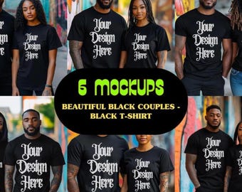 6 Black Couples Mockup Bundle, Bella Canvas 3001 Mockup Black, Couples Black Tshirt Mockup Bundle