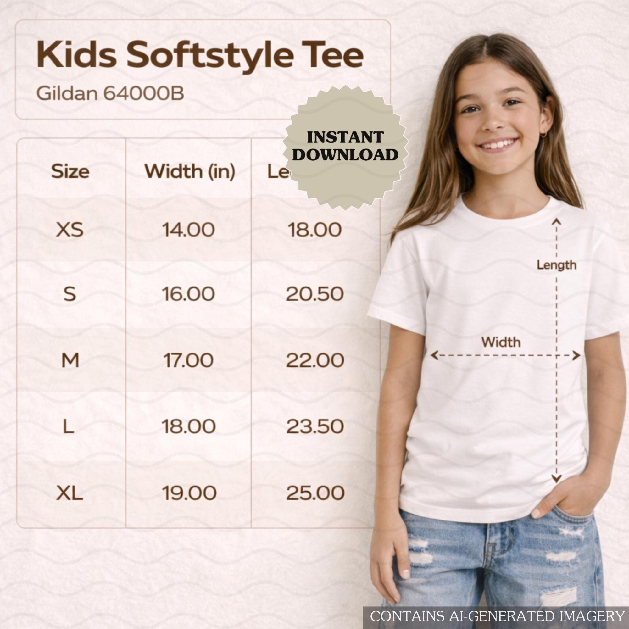 Gildan 64000B Size Chart Mockup | Kids Softstyle Tee Sizing Guide