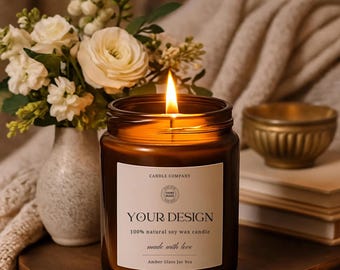 Amber Candle Mockup, 9oz Candle Mockups, Amber Glass Jar Candle Mock-up (Digital Download)