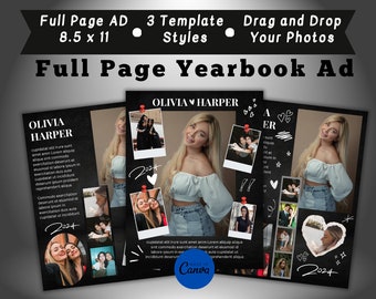 Full Page Yearbook Ads, Yearbook Ad Template, Yearbook Template, Graduation Invitation Instant Download, Senior Yearbook Ad