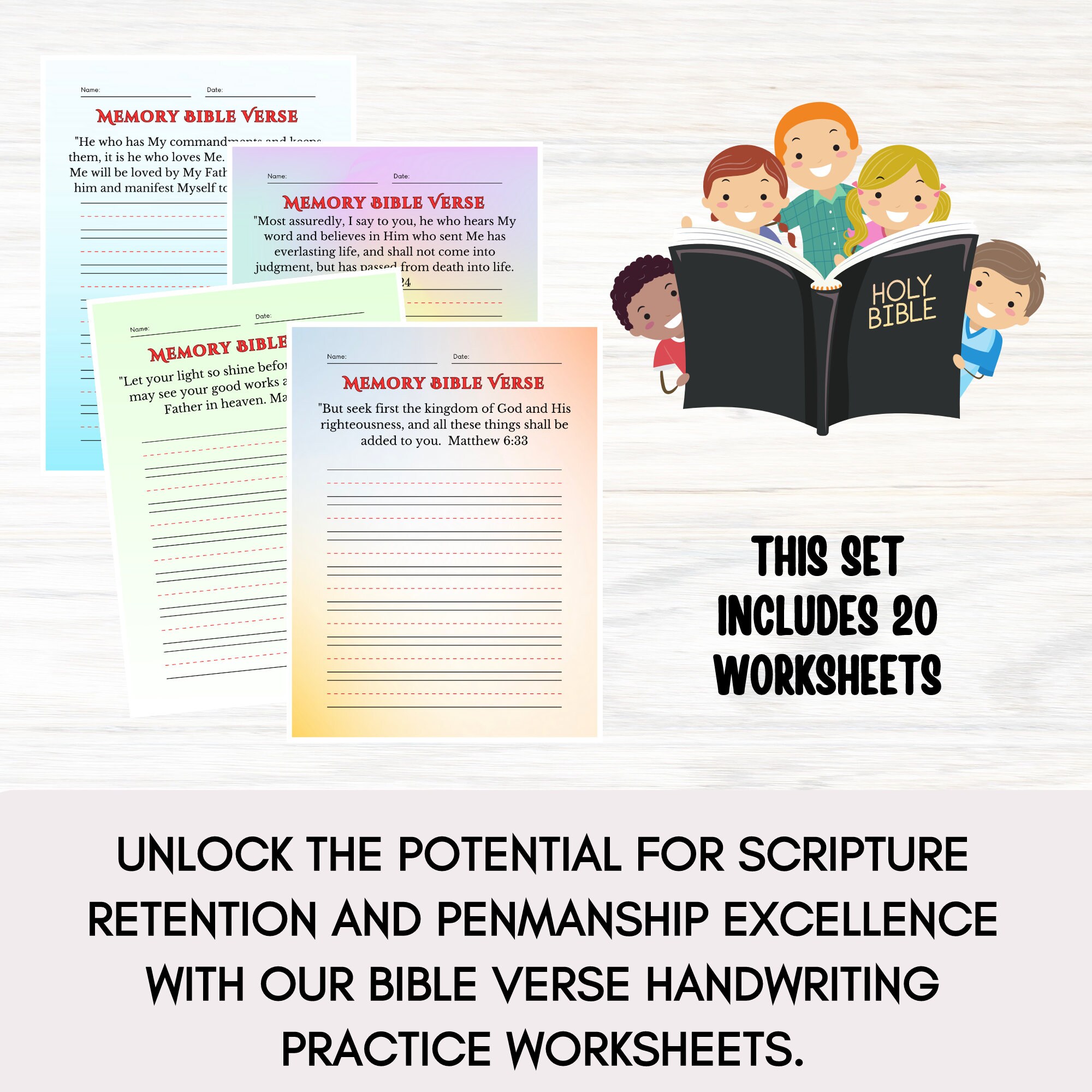 Bible Verses Kids Handwriting Practice Scripture Copywork Bible Memory