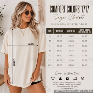 Comfort Colors 1717 Size Chart Mockup, CC1717 Sizing Guide and Measurements Chart (Digital Download)