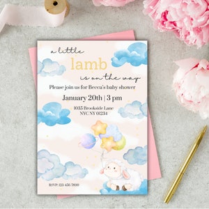 Little Lamb Baby Shower Invitation, Lamb Baby Shower, Animal Baby Shower, Lamb Baby Shower Invitations, Woodland Baby Shower Invites