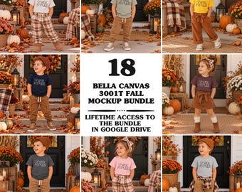 Bella Canvas 3001t Fall Mockup Bundle, BC 3001t Halloween Toddler Tshirt Mockups, Boy and Girl Mock-ups (Digital Download)