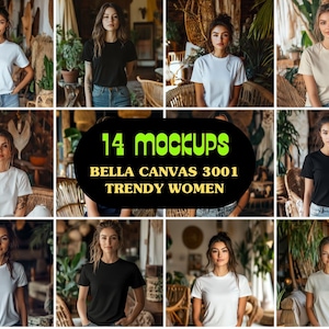 Aesthetic Bella Canvas 3001 Mockup Bundle, Womens Trendy Tshirt Mockup Bundle, Womens Bella Canvas Mockup, Tshirt 3001 Mockup Bundle