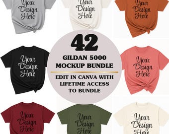 42 Gildan 5000 Mockup Bundle, Gildan 5000 Flat Lay Tshirt Mock-up Bundle (Digital Download)