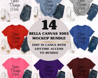 14 Bella Canvas 3005 Flat Lay Mockup Bundle, Bella e Canvas Mockup di magliette con scollo a V