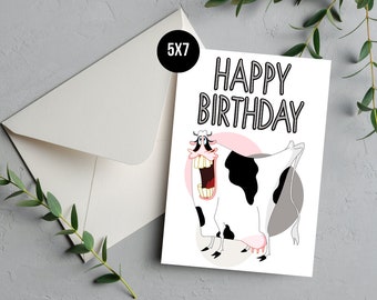 Cow Birthday Card, Funny Cow Card, Funny Birthday Card, Cow Card ...