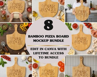 Pacchetto di mockup di taglieri per pizza in bambù per incisione Printify (download digitale)