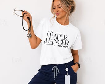 White Comfort Colors 1717 Nurse Mockup, School Nurse Shirt Mockups (Digital Download)