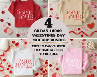 4 Gildan 18000 Mockup Bundle per San Valentino, Gildan Mockup per San Valentino, Mockup per felpa per San Valentino (download digitale)