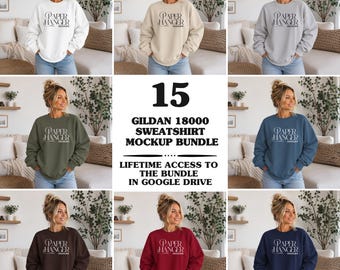 Gildan 18000 Mockup Bundle, Minimalist G180 Crewneck Sweatshirt Mockups (Digital Download)