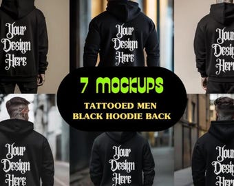 Tattooed Mens Gildan 18500 Mockup Bundle, Mens Back Hoodie Mockup, Black Hoodie Back Mockup (Digital Download)
