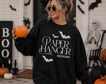Halloween Gildan 18000 Mockup, Black Halloween Sweatshirt Mockup, Spooky Mockups (Digital Download)