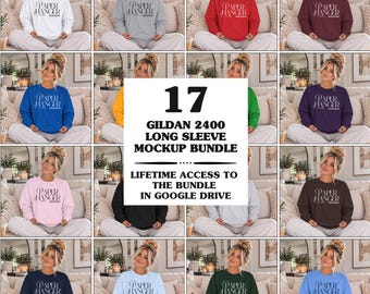 Gildan 2400 Mockup Bundle, 2400 Long Sleeve Shirt Mock-up Bundle (Digital Download)