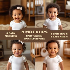 8 African Baby Mockup Onesie, Baby in White Onesie Mockup, Black Baby Onesie Mockup, African American Baby Mockup, Baby Onesie Mockup Bundle