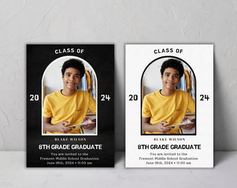 Invitación de graduación de octavo grado, descarga instantánea, plantilla y descarga de invitación.