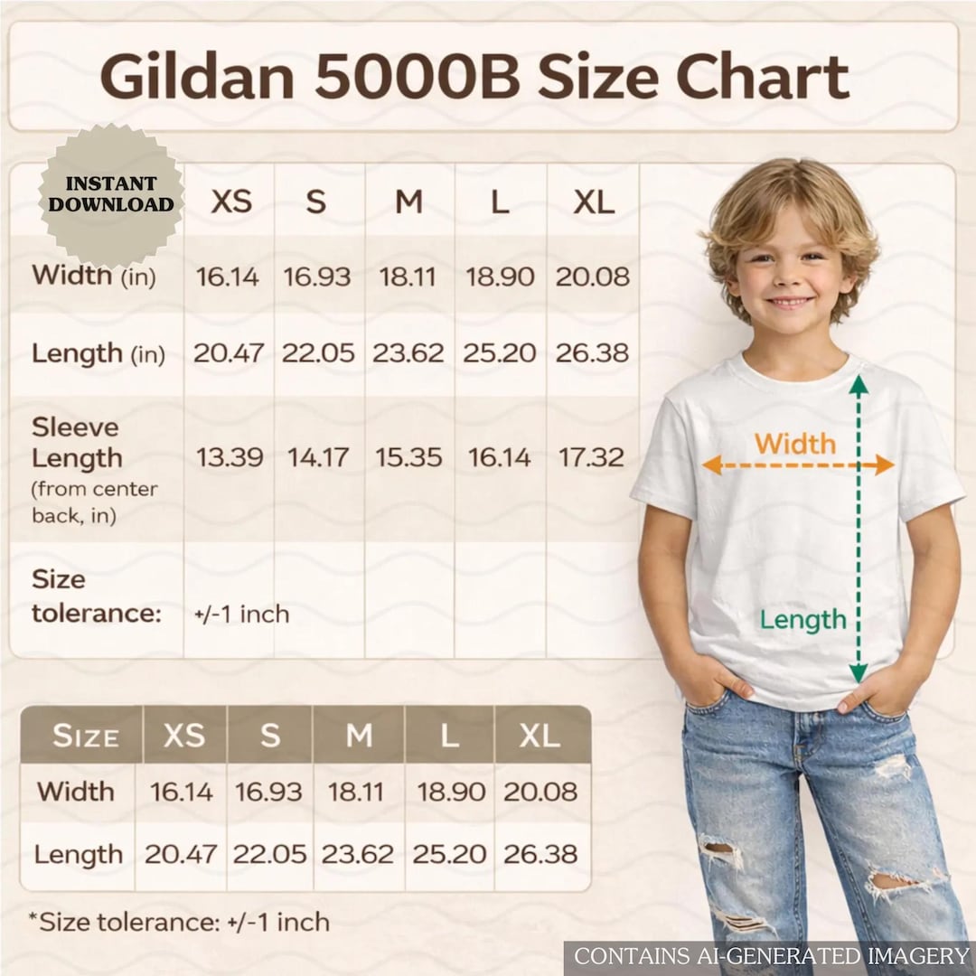 Gildan 5000B Youth Tshirt Size Chart Mockup (digital Download) - Etsy