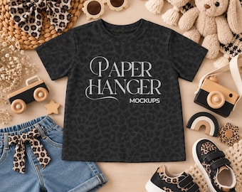 Black Leopard Rabbit Skins 3321 Mockup, Toddler Fine Jersey Tee Mockups (Digital Download)