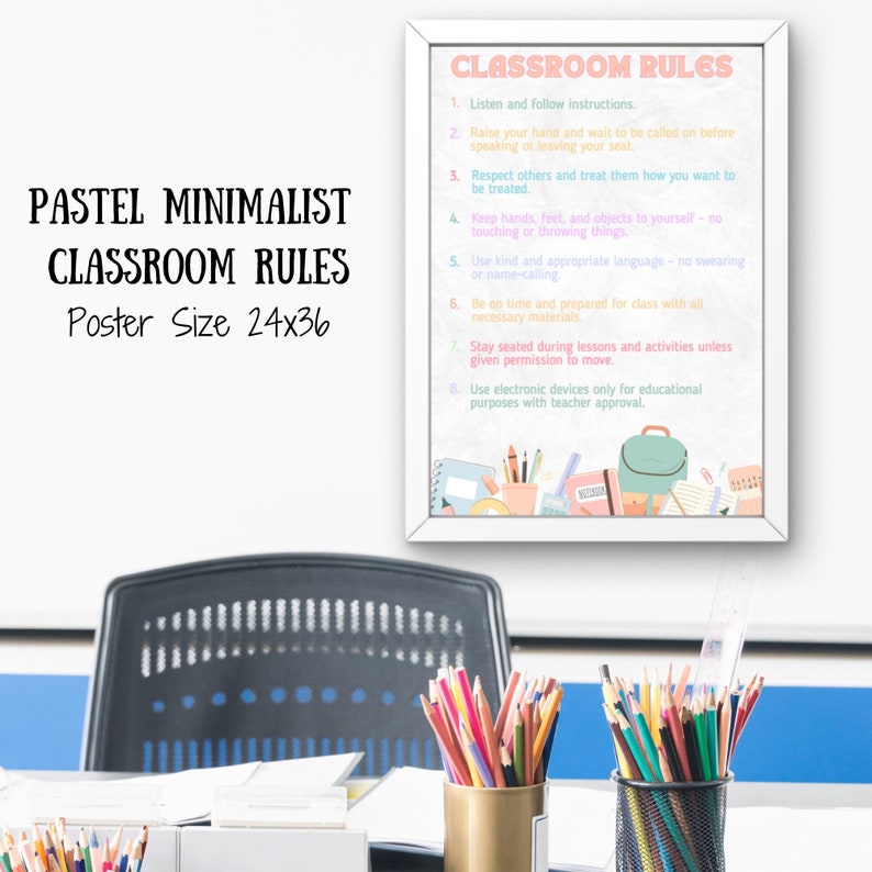 Classroom Rules Poster, Classroom Poster, Pastel Classroom Decor, Back