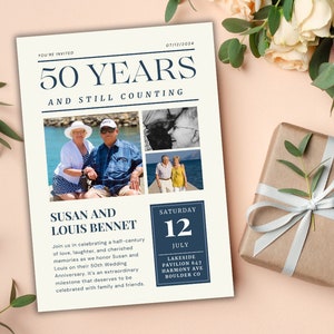 Faire-part 50e anniversaire, faire-parts 50e anniversaire de mariage, modèle d'invitation de fête d'anniversaire, faire-part d'anniversaire