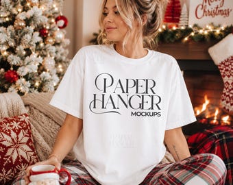 Comfort Colors 1717 Christmas Mockup, 1717 White T-shirt Holiday Mock-up, Cozy Xmas Oversized Mockup (Digital Download)