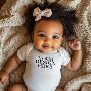 African Baby Mockup Onesie, Baby in White Onesie Mockup, African American Baby Girl Mockup, Black Baby Mockup, Baby Girl Onesie Mockup