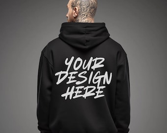 Men's Streetwear Mockup, Black Gildan 18500 Mockup, Back Hoodie Mockups, Mens Back Hoodie Mockup, Tattooed Mens Back Hoodie Mockup