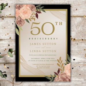 50th Anniversary Invitation, 50th Wedding Anniversary Invitations, Anniversary Party Invitation, 50th Anniversary, Golden Anniversay
