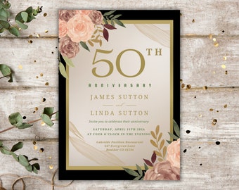 50th Anniversary Invitation, 50th Wedding Anniversary Invitations, Anniversary Party Invitation, 50th Anniversary, Golden Anniversay