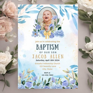 Boy Baptism Invitation, LDS Baptism Invitation, Photo Baptism Invitation Template, Baptism Boy Invitation, Baptism Invitation Boy