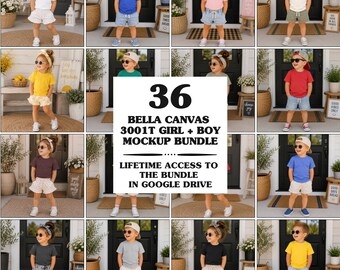 Bella Canvas 3001t Kids Mockup Bundle, BC 3001t Toddler Tshirt Mockups, Boy and Girl Mock-ups (Digital Download)