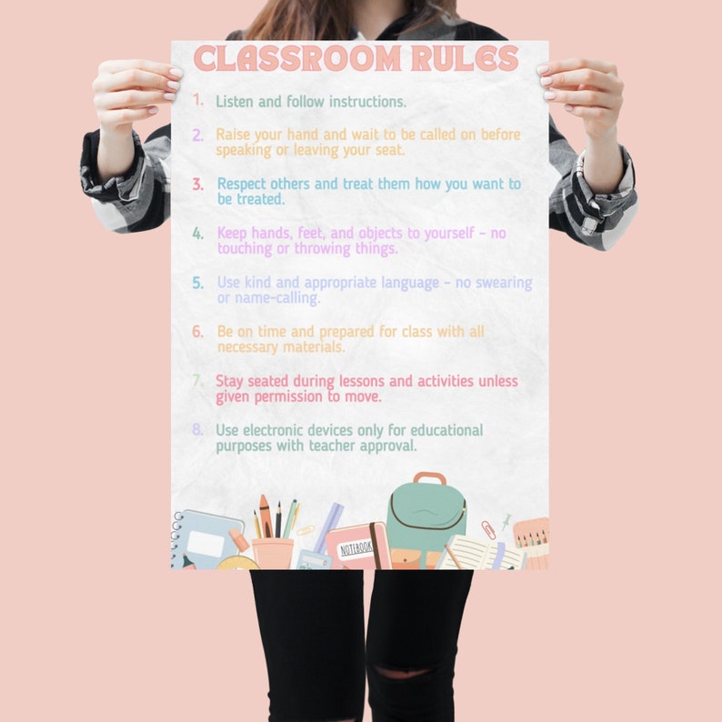 Classroom Rules Poster, Classroom Poster, Pastel Classroom Decor, Back