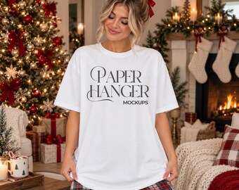Comfort Colors 1717 Christmas Mockup, 1717 White T-shirt Holiday Mock-up, Oversized Mockup (Digital Download)