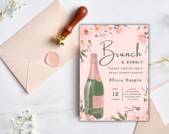 Brunch and Bubbly Bridal Shower Invitation, Bridal Shower Brunch Invitation, Boho Bridal Shower Invitation, Bridal Shower Invitation Printed