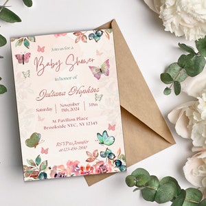 Editable Butterfly Baby Shower Invitation, Butterfly Baby Shower, Butterfly Invitation, Butterfly Baby Shower Invitations, Boho Chic Baby