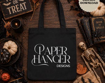 Mockup di borsa tote in tela di cotone Liberty Bags OAD113 per Halloween, Mockup di borsa tote nera (Download digitale)