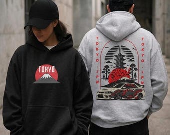 東京ナイトフーディー – 日本のストリートウェアカーフーディー – JDMスタイルグラフィックフーディー – アーバンドリフトカーフーディー – 特大カーエンスージアストギフト
