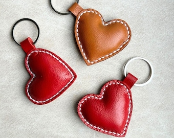 Leather heart keychain, Leather heart keyring, Small Valentine's day gift, Red leather heart, Brown leather heart, Black leather heart