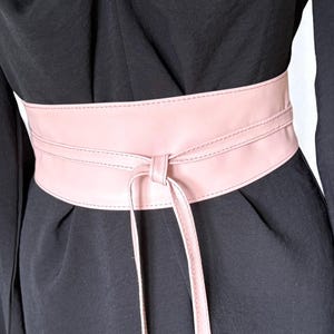 Pink Leather Obi Belt, Rose Color Sash Belt, Women&#39;s Adjustable Leather Waistbelt , Leather Waist Wrap Belts, Soft Wide Corset Belt Summer